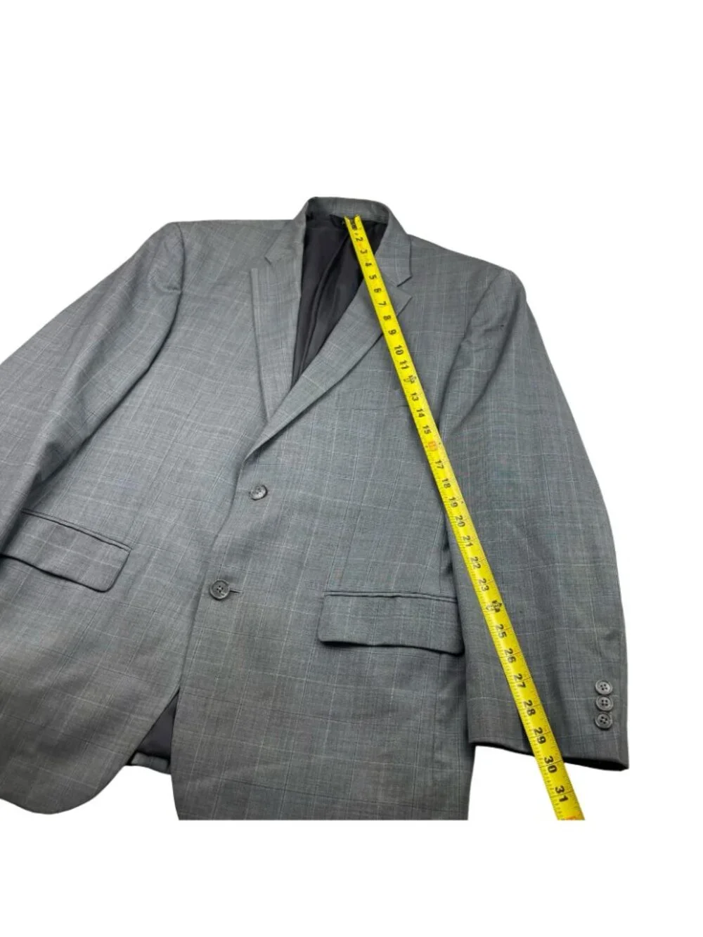 Jos A Bank Men's 100% Wool Tailored Fit 2-Button Blazer Gray/Blue Plaid • 43R